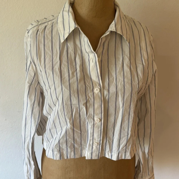 Moussy Vintage sz XS cotton crop striped shirt with vents great pre owned cond - Picture 2 of 8